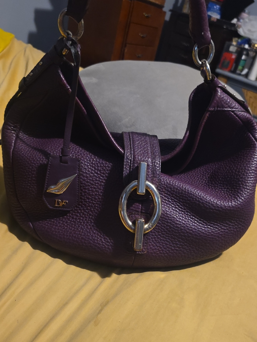 Diane Von Furstenberg Purple Pebbled Leather Shoulder Hobo